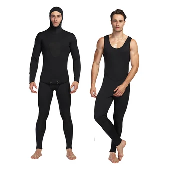 Erkek Tüplü dalış giysisi 3mm Neopren dalgıç kıyafeti Kapüşonlu İki parçalı Set, Siyah