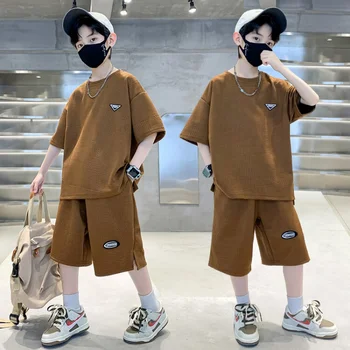 Erkek yaz giysileri Takım Elbise çocuk Üst ve Alt Seti İki Parçalı Set Ücretsiz Kargo 4-16years Kore Tarzı Çocuk Giyim 2023