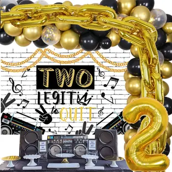 Funmemoır Hip Hop 2nd Doğum Günü Partisi Süslemeleri Çıkmak İçin Iki Okunaklı Zemin Altın Balon Çelenk Zincir Numarası 2 Folyo Balonlar
