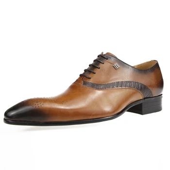 Hakiki Erkek deri ayakkabı Lüks İngiliz Lace Up Üst Katman İnek Derisi Sapato Elbise Düğün Ayakkabı İş Ofis Resmi iş ayakkabısı