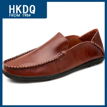 HKDQ Sıcak Satış Moda Rahat Yumuşak erkek deri makosenler Yaz Nefes Doug Ayakkabı Erkekler İçin Hafif Erkek rahat ayakkabılar