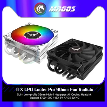 ITX CPU Soğutucu Pro 90mm Fan Radyatör Beyaz İnce Düşük profilli 39mm Yüksek 4 Heatpipe Hava Soğutma Soğutucu 1700 1200 115X5V ARGB