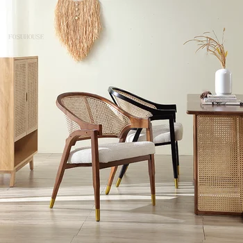 İskandinav Lüks Ahşap yemek sandalyeleri Yemek Odası Koltuk Modern Rattan Tasarımcı Yemek Sandalyesi Eğlence Arkalığı Mobilya HY