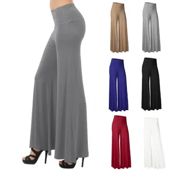 Kadın Geniş Bacak Pantolon 2021 Moda Gevşek Streç Yüksek Bel Geniş Bacak Uzun Pantolon Palazzo Şifon Katı Sıcak Pantolon