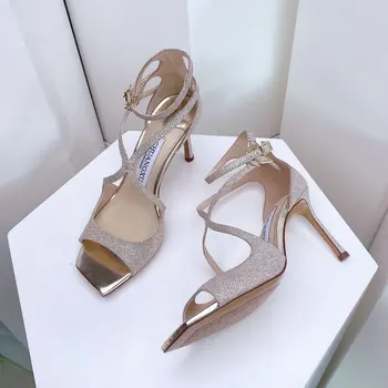 Kadın Sandalet Yaz 2023 Lüks Marka Tasarım Ayakkabı Kadın Düğün Ayakkabı Seksi Moda Kadınlar Burnu açık Topuklu Sandalet 10cm