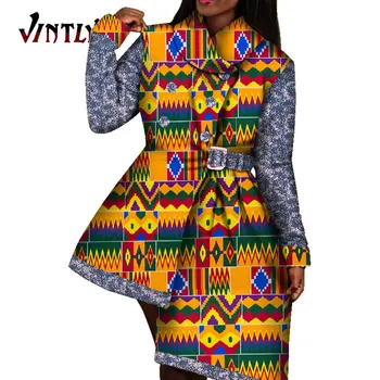 Kadınlar için afrika Elbiseler Ankara Moda Kadın Elbise Elbise Kemer Uzun Kollu Dashiki Düğün Akşam Elbise WY7327