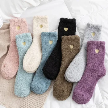 Kadınlar Kış Sıcak Yün Çorap Güzel Rahat Peluş Sıcak Tutmak Uyku Ev Kat Çorap Mercan Kabarık Ayak İsıtıcı Aksesuar
