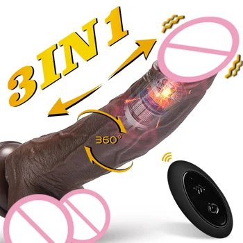 Kahverengi Otomatik Teleskopik Yapay Penis Vibratör Kadınlar için Kablosuz Kontrol Silikon Gerçek Penis Büyük Yapay Penis Vibratör Seks Oyuncakları Yetişkinler için