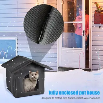 Kedi Pet House Rüzgar Geçirmez Kış Açık Kapalı Sıcak Barınak Su Geçirmez Kalınlaşmış Hava Kedi Yatak Küçük Köpek Pet House Kulübe