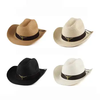 Klasik Batı kovboy şapkası Güneş koruma şapkası Geniş Kenarlı Unisex Kostüm Saman Tatil Açık Yetişkin Erkekler Kadınlar
