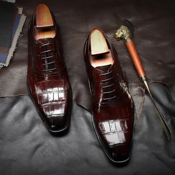 Klasik Timsah Desen Erkek Oxford Elbise Ayakkabı Hakiki Deri lüks erkek ayakkabısı El Yapımı Lace Up Örgün Düğün Ayakkabı Erkekler İçin