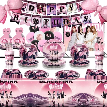 Kore Kız Siyah Pembe Balonlar Doğum Günü Partisi Dekorasyon Afiş Kek Topper Doğum Günü Sofra Photoshop Zemin Bebek Duş
