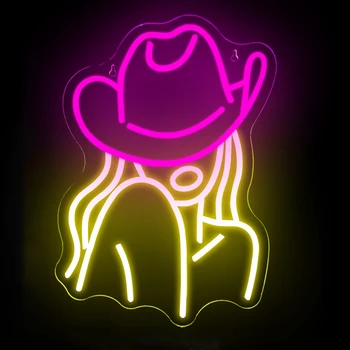 Kovboy şapkası Neon burcu Cowgirl Led işaretleri batı kovboy Neon ışıkları bayan ışık burcu seksi kadın yatak odası Bar dükkanı duvar dekor