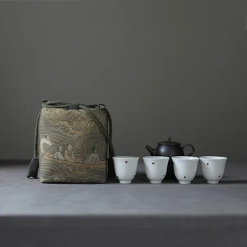Kozmetik Çantası Sofra Çantası Kahve saklama çantası Seyahat çay seti Demlik Fincan Bez Çay Fincanı Antik Kanvas Çanta Çay Aksesuarları