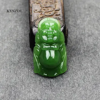 KYSZDLHand-oyma Moda Kadın modelleri Hetian jasper kolye doğal yeşil taş Gülüyor Buda kolye kolye takı hediyeler