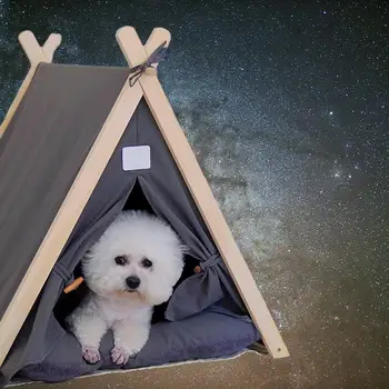 Küçük Ahşap Ev ile Lüks Pop-Up Tasarım Pet Çadır Yuvası