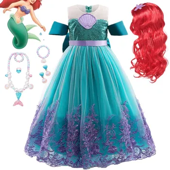Küçük Denizkızı Kostüm Kızlar için 4-10 Y Ariel Cosplay Doğum Günü Prenses Elbise Cadılar Bayramı Karnaval Parti Kıyafeti Kızlar Mermaid Elbise