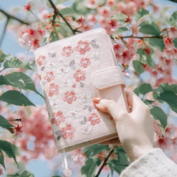 Kınbor Sakura Dizüstü Setleri Retro Nakış A6 El Kitabı Takvim Programı Kitap Günlük Planlayıcısı Organizatör Bullet Pembe Dergisi