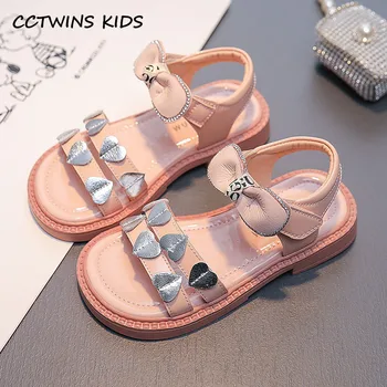 Kızlar Prenses Sandalet 2023 Yaz Çocuk Moda Elbise Parti Daireler plaj ayakkabısı Toddler Yay Kalp Çocuk Hakiki Deri Yumuşak