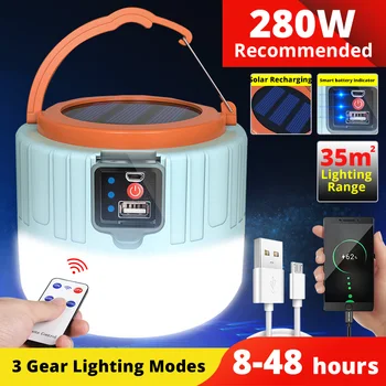 LED kamp ışık güneş açık USB şarj 3 modu 280 W çadır lambası taşınabilir fener gece acil ampul el feneri Fr BARBEKÜ yürüyüş
