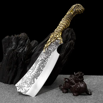 Longquan Ahşap doğrama Bıçağı Kaplan Damarlar 7 İnç Keskin El Yapımı Dövme 7Cr17MoV Mutfak Balta Bıçak Kemik Et Ve Kümes Hayvanları Araçları