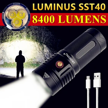 LUMİNUS SST40 8400lm güçlü LED el feneri CREE XHP50. 2 USB C şarj edilebilir 18650 meşale