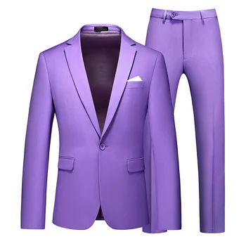 Lüks 2 Parça Set erkek Düğün Takım Elbise Moda Erkek İnce Düz Renk iş Ofis Takım Elbise Setleri Büyük Boy Resmi Erkekler Blazer Pantolon