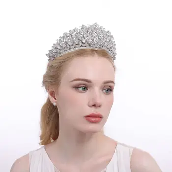Lüks Kübik Zirkon Düğün Taç Geometrik Rhinestone Kristal Diadem Kraliçe Taçlar Prenses Tiaras Gelin Parti Saç aksesuarları