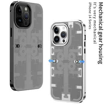 Mekanik Telefon Kılıfı İçin iPhone 12 13 14 PromaX Tam Mekanik Çerçeve, hassas Dişli Metal Lens daire Buzlu Arka kapak