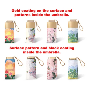 Mini Güneşli Şemsiye Cep Yağmur Şemsiye Anti UV 6 Katlanır Şemsiye Taşınabilir Hafif Kadın Güneşlik Yağlıboya Şemsiye