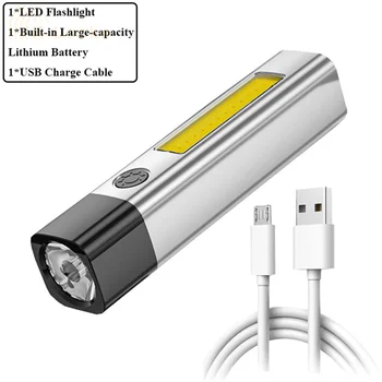 Mini LED el feneri çok modlu su geçirmez USB şarj edilebilir el feneri açık kamp Ultra parlak meşale yan ışık ile