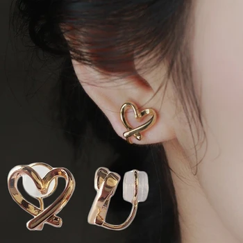 Moda Düzensiz İçi Boş Kalp Klip Küpe Kadınlar Kızlar İçin Piercing Olmayan Silikon Kulak Klipleri Minimalist düğme küpe Takı