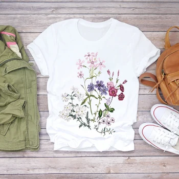 Moda Kadın Çiçek Bayan Kısa Kollu Estetik Elbise Yaz Gömlek T-Shirt Üstleri Grafik Kadın Bayanlar Bayan Tee T-Shirt