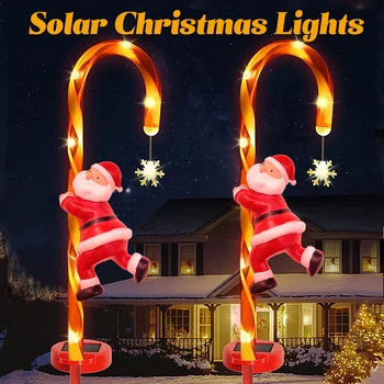 Noel güneş dış mekan ışıkları LED su geçirmez güneş Noel baba lambaları tatil hediye bahçe su geçirmez Noel şeker dekorasyon
