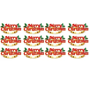 Noel peçete halkaları 12 Set, Kırmızı Merry Christmas Peçete Halkası, Peçete Tutucu Noel Partisi Yemeği İçin masa süsü