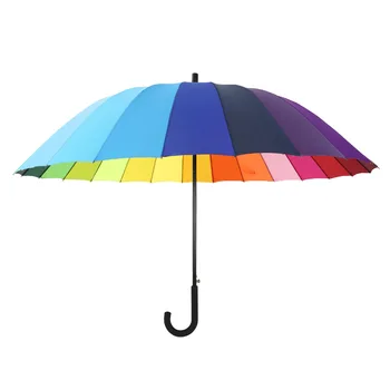 Otomatik Gökkuşağı Şemsiye 24 kemik Uzun Saplı Çift Süper Büyük İş Reklam Düz Şemsiye