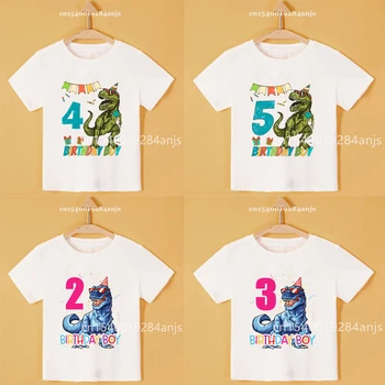 Patlayıcı bebek çocuk karikatür dinozor doğum günü numarası T-shirt erkek kız sevimli komik tişört özelleştirilebilir numarası adı
