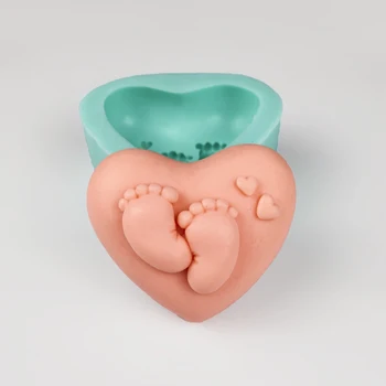 PRZY Kalp Formu Bebek Ayak silikon kalıp El Yapımı Kek Araçları DIY Kek Jöle Mum Zanaat Kabartmalı Kalp Kalıp