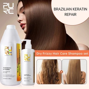 PURC keratinli saç tedavisi Şampuan Seti Düzleştirici Kıvırcık Saç Ürünleri Brezilyalı Yumuşatma Keratin Onarım Kuru Kıvırcık Saç Bakımı