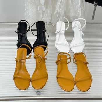 R @ w 23 yıl yaz yeni yüz ince topuk ile bir kelime kayış Fransız mizaç sandalet peri tarzı Roma yüksek topuklu kadın