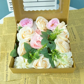 Rayon Çiçek Gül Şakayık Hediye Kutusu Yaratıcı Düğün DIY doğum günü hediyesi öğretmenler Günü sevgililer Günü Gül Sahte Çiçek Buketi