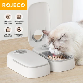 ROJECO 350ML 2 Öğün otomatik evcil hayvan besleyici Akıllı kedi maması Dağıtıcıları Islak ve Kuru Gıda Kablosuz Köpek mama kabı Dağıtıcı Aksesuarları