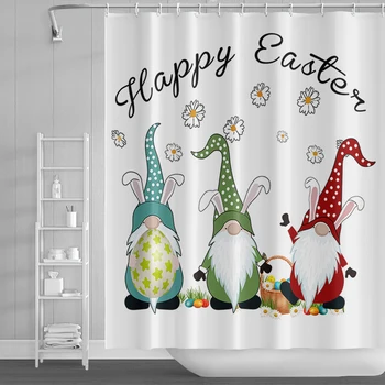 Sevimli Karikatür Duş Perdesi Basit Mutlu Paskalya Elf Cüce Banyo Perdeleri Su Geçirmez Polyester Küvet Ekran Ev Dekorasyon