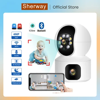 SHWEWAY Bebek Monitörü Kamera ile Çift Ekranlar 4MP WiFi Gece Görüş Kapalı Mini PTZ Güvenlik IP Kamera CCTV Gözetim Kameraları