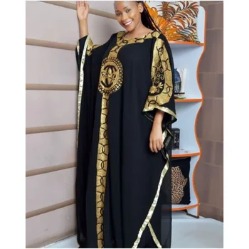 Siyah Fas Dubai Kaftanlar Düğün Parti Afrika Çiçek Abaya Elbise Avrupa ve Amerikan Moda Trendi