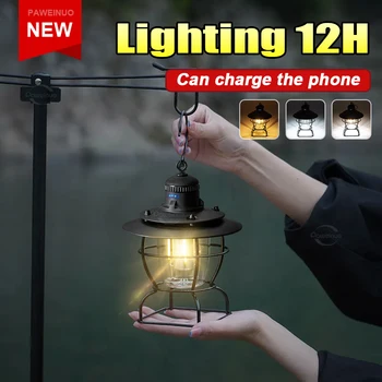 Son tarzı Retro kamp feneri USB şarj edilebilir açık çadır ışıkları çok fonksiyonlu aydınlatma taşınabilir lamba 3 Modu balıkçılık yürüyüşü