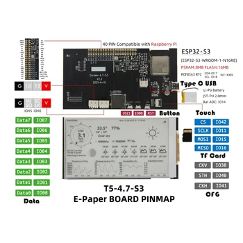 T5 4.7 İnç E kağıt V2. 3 ESP32-S3 Geliştirme sürücü panosu Ekran Modülü Desteği TF Arduino için Uyumlu Ahududu Pi