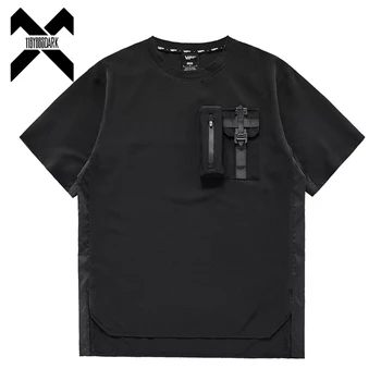Taktik Tişört Erkek Techwear Cep Patchwork Fonksiyonel T Shirt 2023 Yaz Streetwear Harajuku Tshirt Siyah Tees Tops