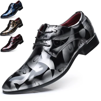 Tasarımcı Marka Patent deri ayakkabı Erkekler için Düğün Parti İş Rahat Oxfords Artı Boyutu Dantel Up Noktası Toe Ofis iş ayakkabısı