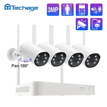 Techage 8CH 3MP Tuya PTZ Kablosuz CCTV Güvenlik Gözetleme Sistemi İki Yönlü Ses WİFİ IP Kamera NVR Kiti İnsan Otomatik İzleme